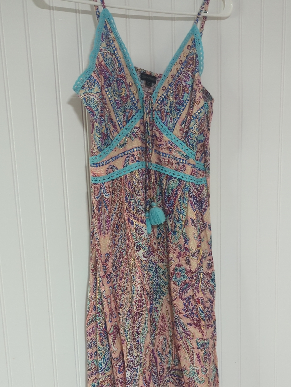 Coco + Carmen Peach Paisley Maxi with Turquoise Trim